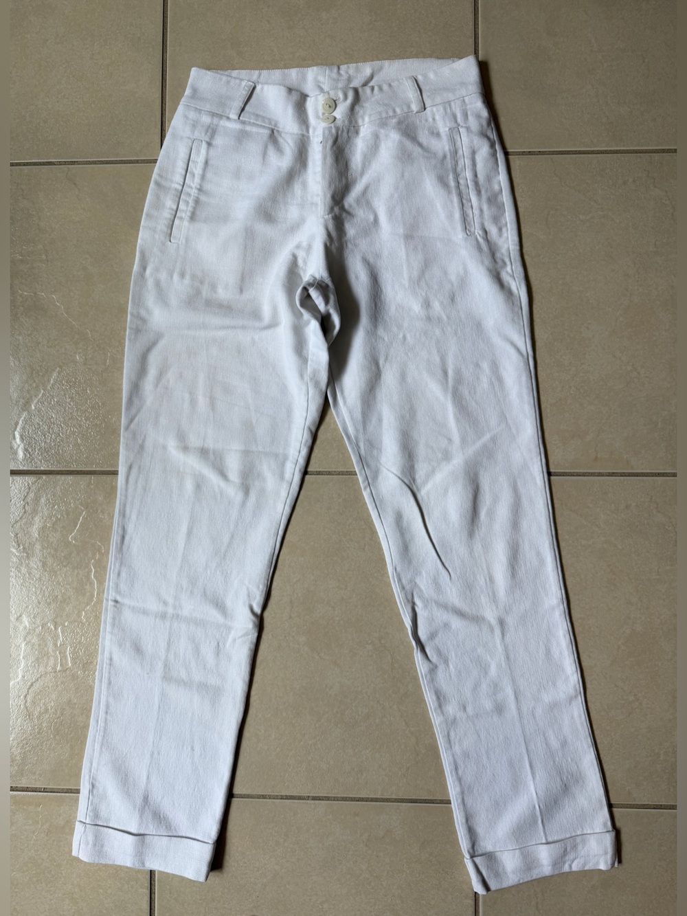 Tendencia Women's White Linen Blend Cuffed Dress Pants Trousers Size M Brazil